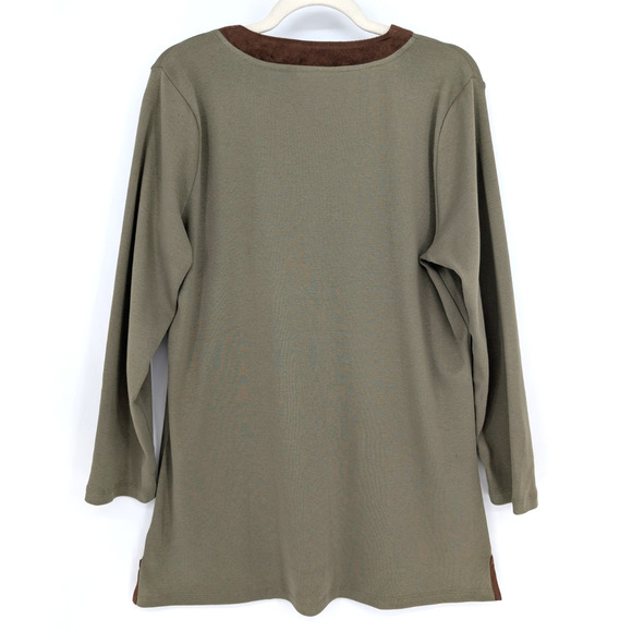 Ralph Lauren Olive Green Cotton Suede Trim Tunic Top XL Classic Preppy Heritage - Picture 3 of 10